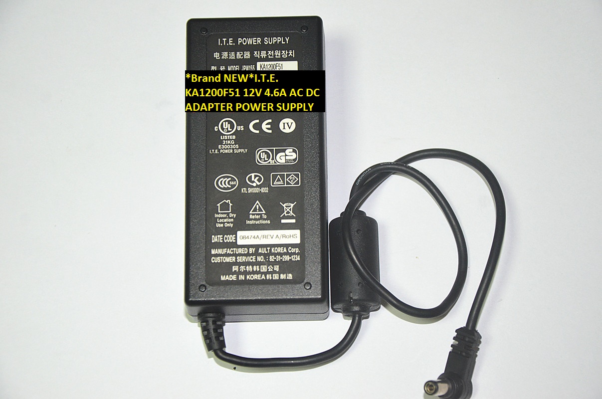 *Brand NEW* I.T.E. 12V 4.6A AC DC ADAPTER KA1200F51 POWER SUPPLY